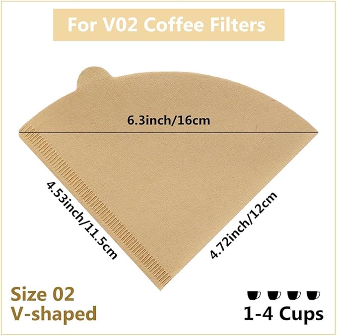 Cone Coffee Filters Size 02, 200 Count 1-4 Cups Unbleached V02 Disposable Coffee Filter Paper, Compatible with Conical Shaped Pour Over Coffee Dripper and Drip Coffee Maker