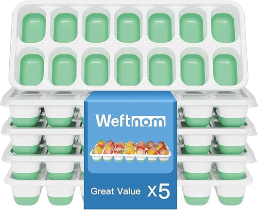 Ice Cube Tray, Ice Cube Trays for Freezer 5 Pack with Lids, Ice Tray Easy-Release, Ice Trays for Freezer Stackable, Silicone Ice Cube Tray for Drinks, Coffee - BPA-Free and Odor-Free
