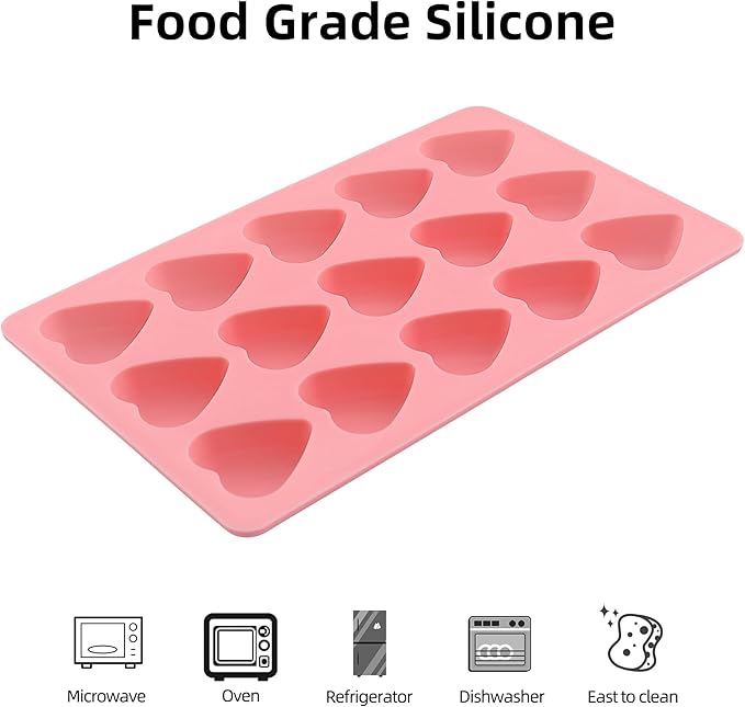 Heart Chocolate Molds Valentine's Candy Molds 3 pcs Silicone Heart Mold for Resin Jelly Ice Cube Cupcake Cake Topper Decoration