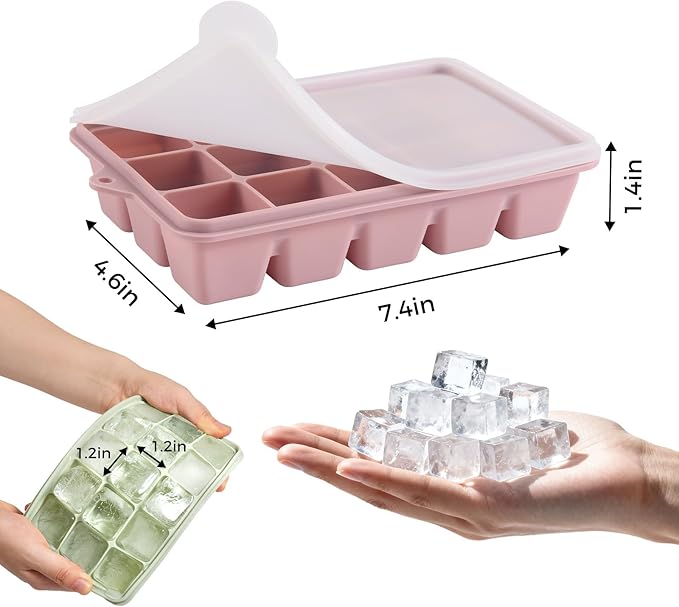 Silicone Ice Cube Trays with Lid, Set of 4, Easy Release Ice Molds, Reusable and Stackable Ice Trays for Freezer for Cocktail, Whiskey, Baby Food, BPA Free (multicolour)