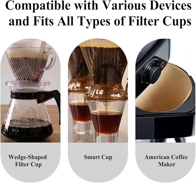 Natural Unbleached Coffee Filters, Size for 8-12 Cup Drip Coffee Makers, Cone Shape Design Prevents Leaks & Blowouts, Disposable for Pour Over & Automatic Machines