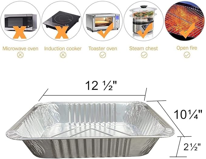 Aluminum Pans 9x13 Disposable Foil Pans (20 Pack) Half Size Deep Steam Table Pans Heavy Duty Extra Thick for Baking, Cooking, Roasting, Heating, Serving & Lining Steam-Table Trays