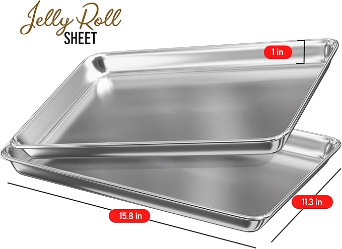 JoyTable Aluminum Baking Sheet Set, Quarter Sheet Pan, Commercial Quality Cookie Sheets for Baking or Roasting Non-Stick, Warp Resistant Aluminum 9 x 13 Baking Pan