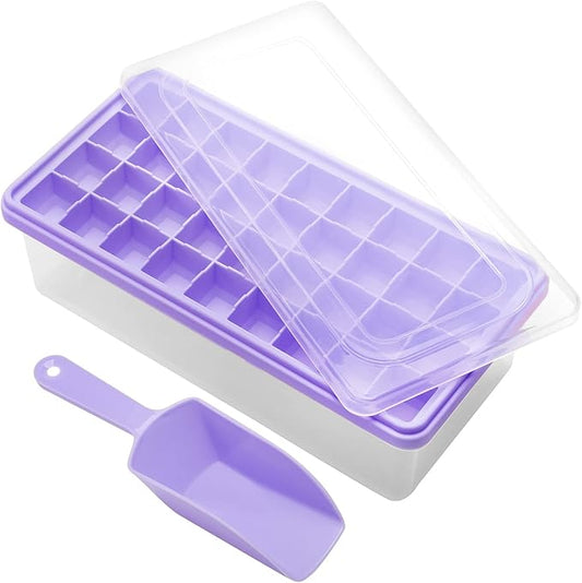 Silicone Ice Cube Tray with Leak-Proof Lid & Storage Bin for Freezer – BPA-Free 36-Piece Nugget Ice Molds, Spill-Resistant Cover & Ice Scoop Container Cover