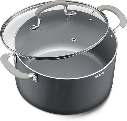 10 Quart Nonstick Stock Pots with Lid, BEZIA Ceramic Soup Pot with Lid, Induction Ready, Cooking Pots with Silicone Handle, Large Pot for Cooking, Compatible with All Cooktops, Dishwasher Safe