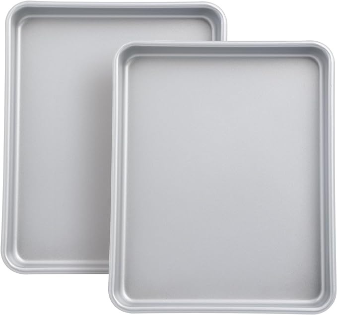 2-PACK Toaster Oven Pans for Baking,Shinsin 9X11 Non-stick Baking Trays, 57% Thicker Cookie Sheet Pans Set, Dishwasher Safe and Heavy Duty Small Replacement Trays for Toaster Cven (Silver)