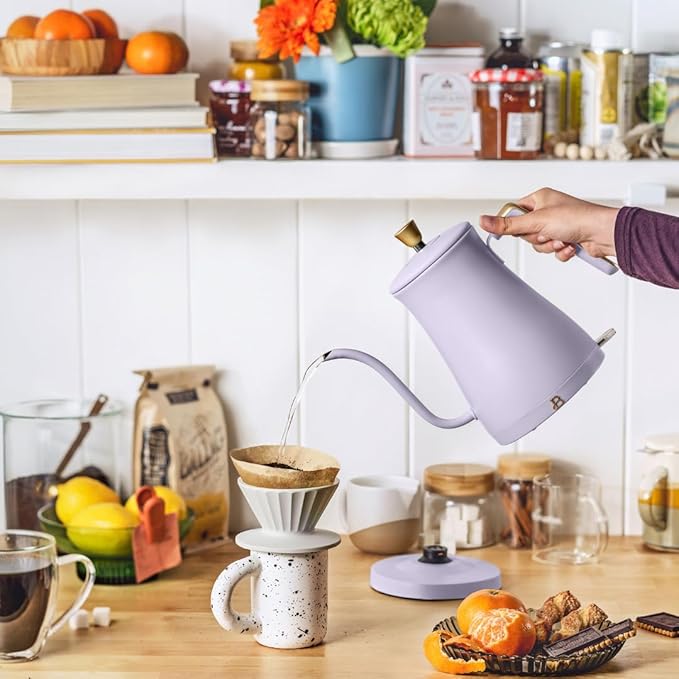 Beautiful 1L Electric Gooseneck Kettle, Precision Pour Spout, 1200W Fast Boil, Auto Shut-Off, Cordless, Stainless Steel, Tea & Coffee Maker with Ergonomic Handle, Matte Finish (Lavender)