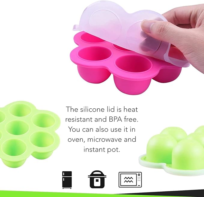 GOKCEN's Silicone Egg Bite Molds [2 Pack] Instant Pot Accessories - Fit Instant Pot 5,6,8 qt Pressure Cooker - Food Freezer Tray with Lid - Reusable Storage Container (Pink & Green - Egg Bite Mold)