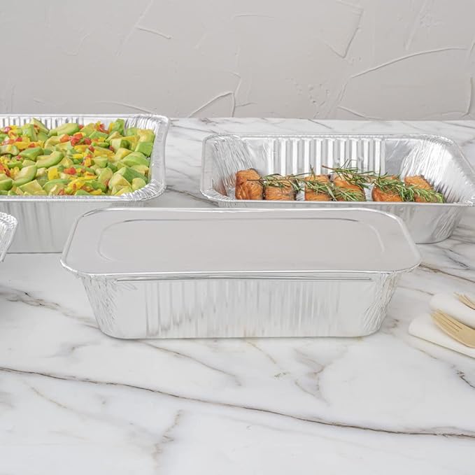Restaurantware-LIDS ONLY: Foil Lux Foil Pan Lids Pack of 25 Oven-Ready Aluminium Tray Covers - Pans Sold Separately, Fits 1/3 Third-Size Steam Table, Foldable Edges, Freezable, Silver, Disposable