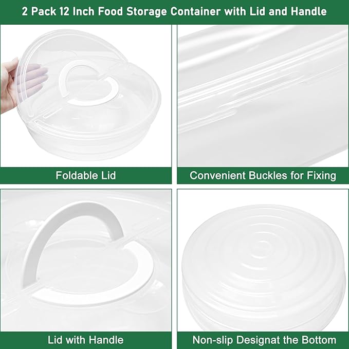 Aufind 12" 2 Pack Pie Carrier with Lid and Handle, Reusable Food Storage Containers for Pies, Cheesecake, Pizza, Nuts Fruit