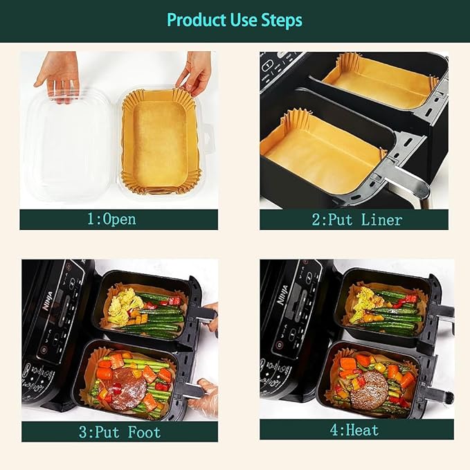 parchment paper for air fryer,8.7 * 5.5inch rectangle air fryer liners disposable,125pcs non-stick airfryer liners rectangle free of bleach, compatible with 8-9 Qt baskets