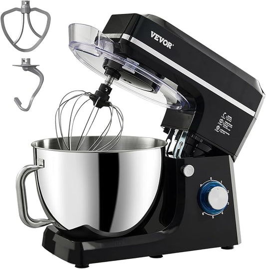 VEVOR Stand Mixer, 8.3QT Dough Mixer, 660W 6+P Speeds Tilt-head Food Mixer with Stainless Steel Bowl, Dough Hook, Wire Whip, Flat Beater, Scraper, Household Stand Mixer for Baking & Mixing, Black