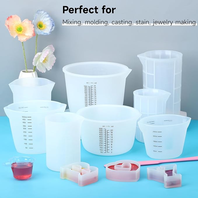 Gartful 450ml Large Silicone Measuring Cups, 15OZ Reusable Squeeze and Pour Resin Cups for Epoxy, Casting Molds, Slime, Craft Art Projects, Cup Making, Waxing, 4 Packs
