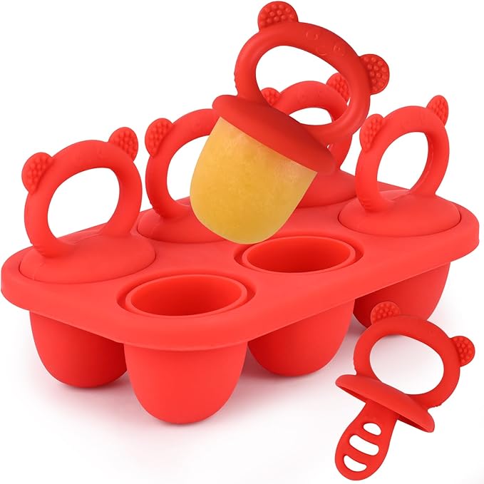 WMKGG Baby Popsicle Molds, Breastmilk Popsicle Molds for Teething Relief with Sticks, Baby Food Freezer Tray, Storage Container for Homemade Food(Red)