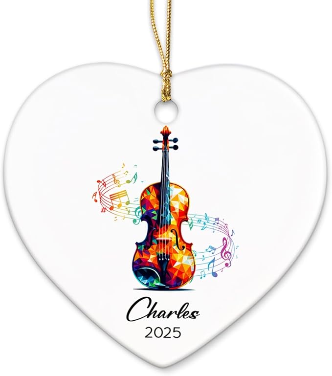 Personalized Violin Musical Ceramic Ornaments Gift for Violin Lovers, Violinist Ornament Christmas Tree 2025, Custom Name & Year Violinist Ceramic Ornament Xmas, Instrument Player Keepsake Ornaments
