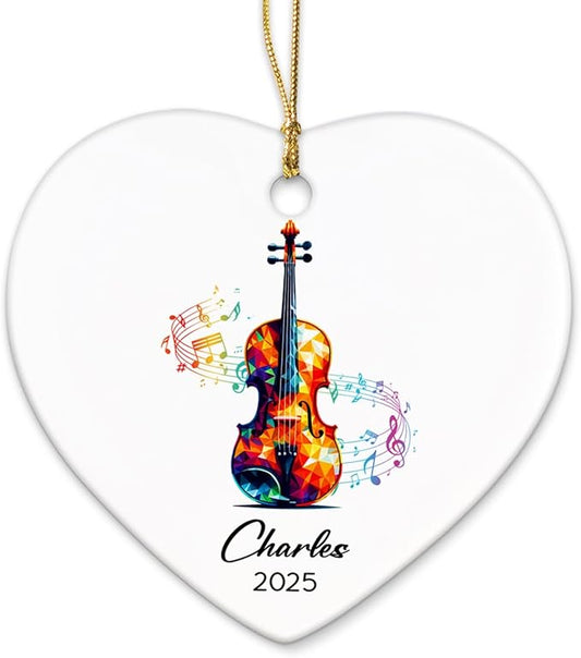 Personalized Violin Musical Ceramic Ornaments Gift for Violin Lovers, Violinist Ornament Christmas Tree 2025, Custom Name & Year Violinist Ceramic Ornament Xmas, Instrument Player Keepsake Ornaments