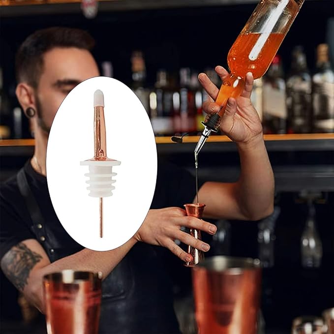 24 Pack Liquor Pour Spouts Set - Stainless Steel bottle spout and Liquor Pourers Dust Caps Covers Rose Gold White