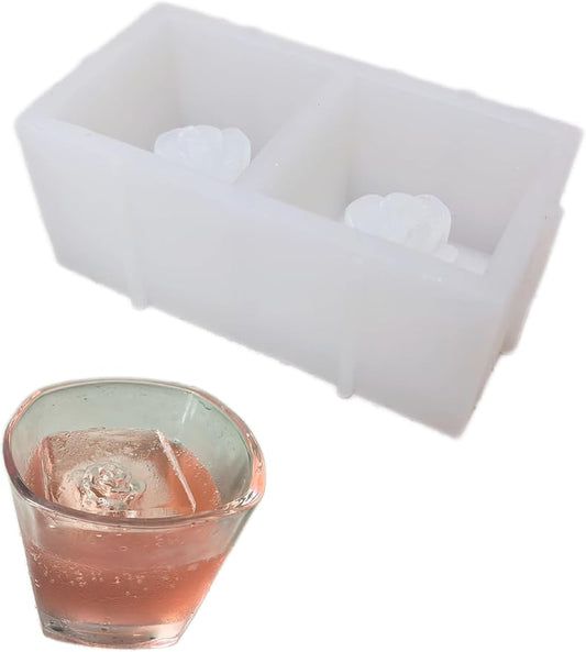 3D Rose Whiskey Large Ice Cubes Tray,Big Silicone Square Ice Grid Mold,Ice Making Box, Durable and Easy Release, Suitable for Homemade Freezer, Cocktails, Iced Coffee, and Cold Drinks