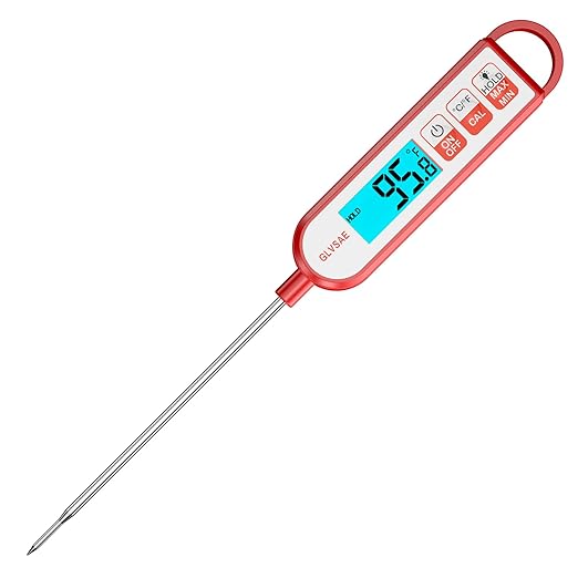 Digital Instant Read Meat Thermometer Waterproof Food Thermometer with 5.1 inch Long Probe for Food Cooking, Candy, BBQ, Liquid and Meat Temperature Measurement by GLVSAE (Red)