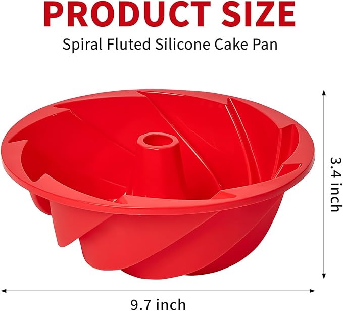 9.7 Inch Silicone Spiral Fluted Tube Cake Pan, 2 Pack Non Stick Silicone Baking Molds for Cake, Bread, Brownie, Jello