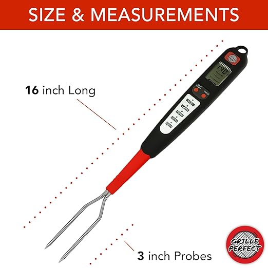 Digital Meat Thermometer Fork for Grilling and Barbecue Fast Read Electronic Probes with Ready Alarm Quick Accurate BBQ Temperature for Steak Chicken Hot Grilled Food