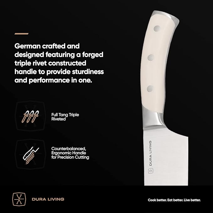 DURA LIVING 3.5-Inch Paring Knife – Ultra-Sharp German High Carbon Stainless Steel, Full Tang, Ergonomic Handle, Multipurpose Kitchen Knife for Chopping, Slicing, and Dicing, Cream