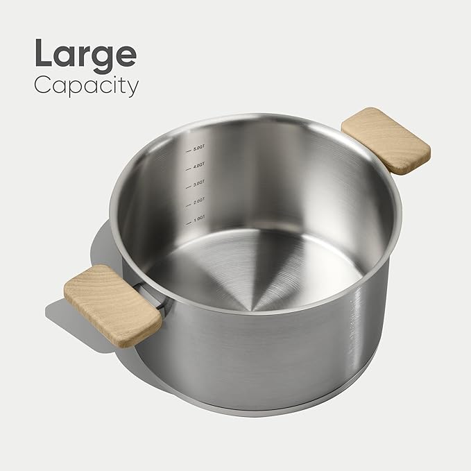 CAROTE Stainless Steel Stock Pot - 5.5 Quart Heavy Duty Induction Cooking Pot with Visible Lid for Pasta, Soup, Spaghetti, Bottom Big Stockpot, Deep Cookware for Canning, Boiling, Simmer