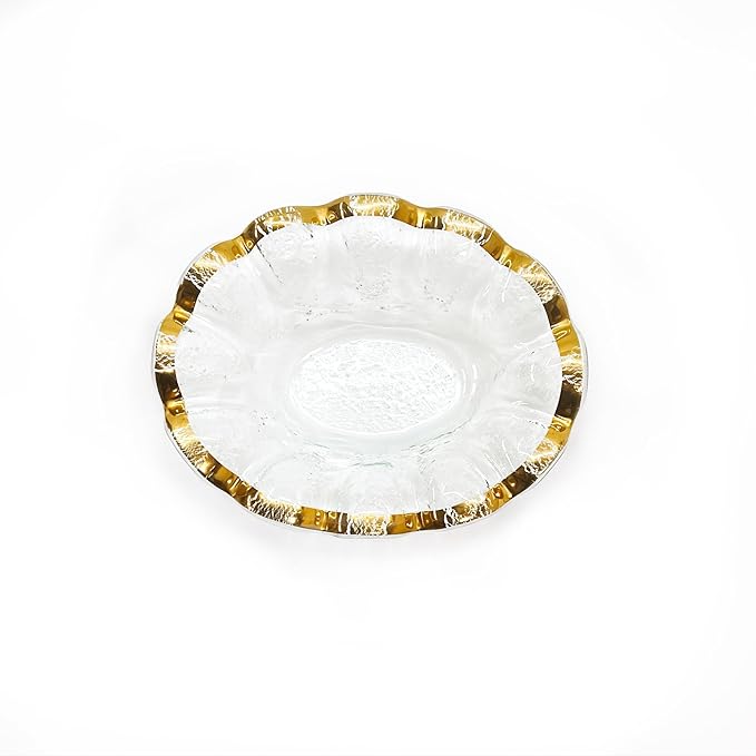 Annieglass Ruffle 8.25 x 6.5 Inch Dip Bowl with 24k Gold, Timeless Glass Tableware for all Occasions, Made in the USA