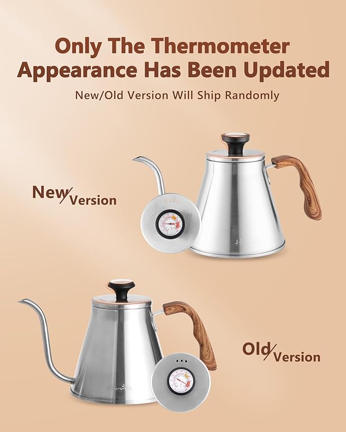Harriet Gooseneck Kettle with Thermometer for Pour Over Coffee and Tea, 37 fl oz, Stainless Steel, Durable 3-Layer Base, Ideal Spout for Precision Pouring, Compatible with all Stove Tops
