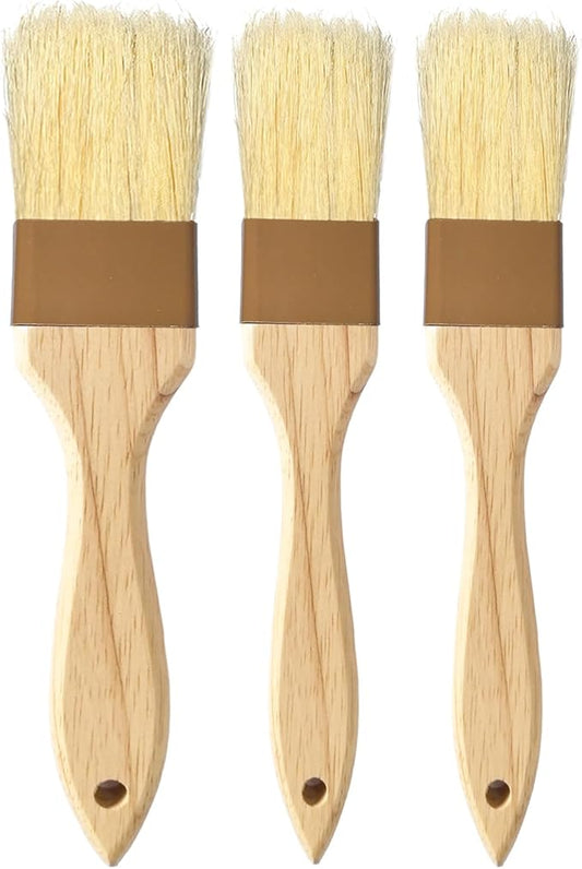 Durable Pastry Basting Brush - Natural Bristle BBQ Brush for Oil & Sauce, Wooden Handle Food Brush for Baking & Cooking - 1", "1 1/2 Inch, 3 Pack