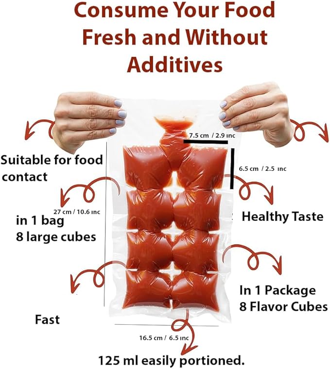Bihamd/New Frozen Natural Food Juice Bag, Stackable Easy Removable, Large Size Ice Cube Mold Trays, Self-locking Liquid Food Bag, Cooler Bag for Natural Foods/Large 7 Bags 56 Cubes