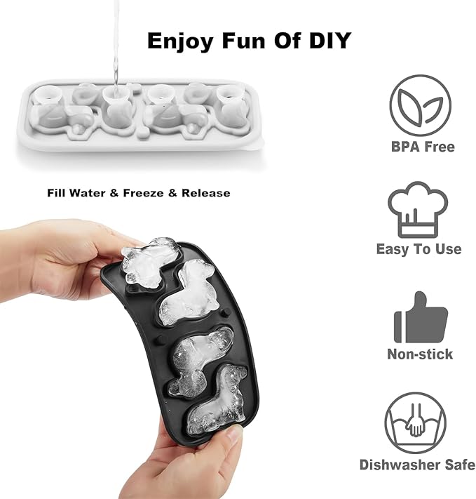 3D Dachshund Ice Cube Mold, 4 Hole Fun Shapes Dog Ice Cube Tray for Whiskey, Cocktail, Bourbon - Cute Novelty Dog Gifts for Women, BPA Free