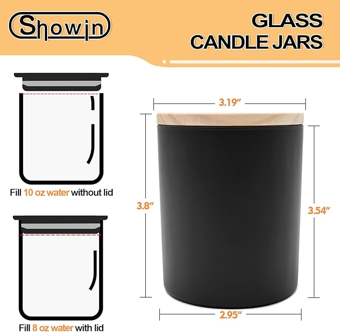 10 OZ Thick Candle Jars for Making Candles 15 Pcs, Empty Jars with Wood Lids for Candle Making, Sample Container, Matte Black