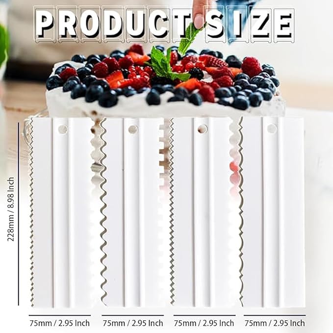 Cake Scrapers Set Decorating Comb and Icing Smoother, Plastic Sawtooth Scraper Polisher Butter Mousse Cream Cake Edge DIY Tool -8 Design Textures (White)