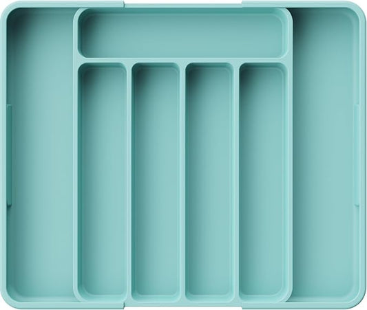 Kitsure Cutlery Drawer Organiser for Kitchen - Adjustable Cutlery Tray for Effortless Utensil Sorting, Versatile Kitchen Storage & Organisation Solution, 12.13" x 1.54" x 8.07"~13.90", Green