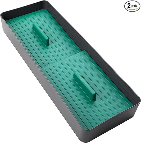 Linoroso Silverware Drawer Organizer with 4 Compartments, Adjustable, BPA Free, Silverware Drawer Organizer - Green