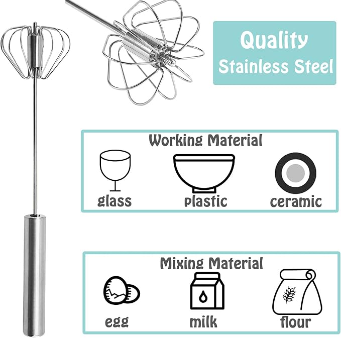 Semi-automatic Whisk, Stainless Steel Egg Beater, Hand Push Rotary Whisks Mixer Stirrer for Making Cream, Whisking, Beating and Stirring (10+12Inch)