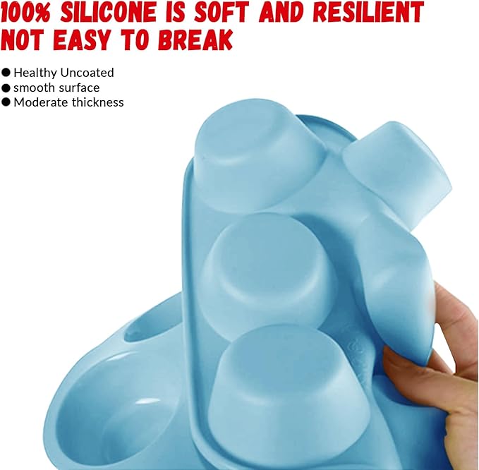 12 Cups Silicone Muffin Pan, Nonstick Cupcake Pan, Heat Resistant Silicone Muffin Tin, Reusable Cupcake Moulds Baking Pan for Cakes, Bread (Blue-2 Packs)