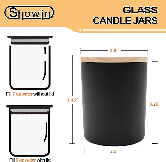 Thick Candle Jars for Making Candles 12 Pcs, 7 OZ Empty Jars with Wood Lids for Candle Making, Sample Container, Matte Black