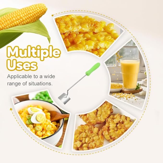Easy Clean Corn Cob Peeler, 2025 New Corn On The Cob Stripper Tool with Long Handle, Stainless Steel Corn Cutter for Corn Cob With Corn Holder (Green-1 pcs)