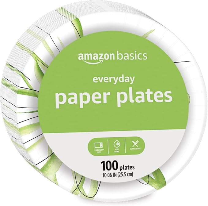 Amazon Basics Everyday Paper Plates, 10 Inch, Disposable, 100 Count