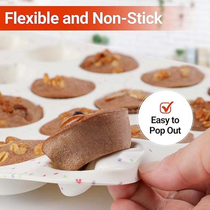 CAKETIME Silicone Mini Muffin Pan, 24 Cups Nonstick Mini Cupcake Pan for Baking Muffin, Cupcake, Egg Bites, Fat Bomb, 2 Pack Confetti
