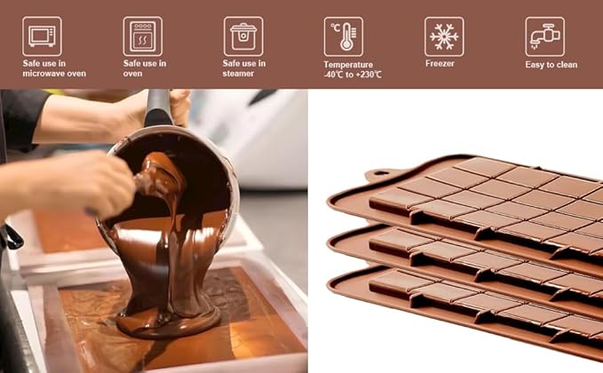 Silicone Break-Apart Chocolate, Food Grade Non-Stick Protein and Energy Bar Mold (Chocolate Bar Mold Set of 4)
