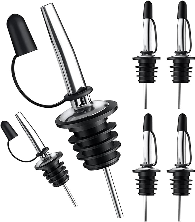Pafusen 6 Pack Liquor Bottle Pourers, Liquor Pour Spout for Liquor Bottles, Stainless Steel Olive oil Dispenser Spout, Alcohol Pourer Spouts Dust Caps Covers Fixed, Sliver