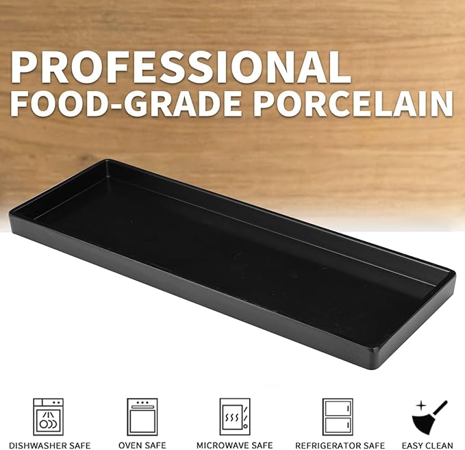 Set of 4 Rectangular Serving Plastic Platters 14 x 6 Inches Versatile Dishes for Entertaining, Perfect for Appetizers, Desserts, Cheese Boards, Charcuterie, and Sushi (Black)