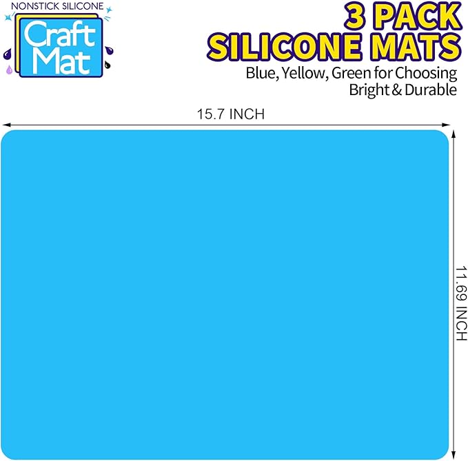 LEOBRO Silicone Mats, 3 PCS Silicone Mats for Crafts, Resin Molds, Play Dough Mat, Nonstick Silicone Sheet Mat for Epoxy Resin, UV Resin, Clay, Craft Supplies, 15.7”x 11.7”