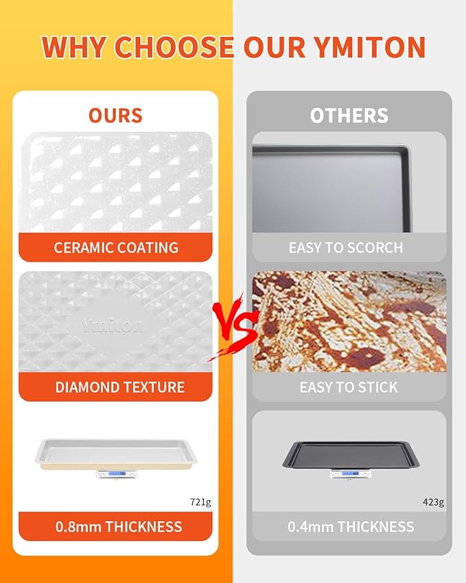 Nonstick Ceramic Baking Sheet with Rack, 2-Pack 13x9 Quarter Sheet Pan, Non-Toxic, PTFE & PFOA Free, Warp-Free, Oven Safe 550°F, Dishwasher Safe, Aluminized Steel, Gray Yellow