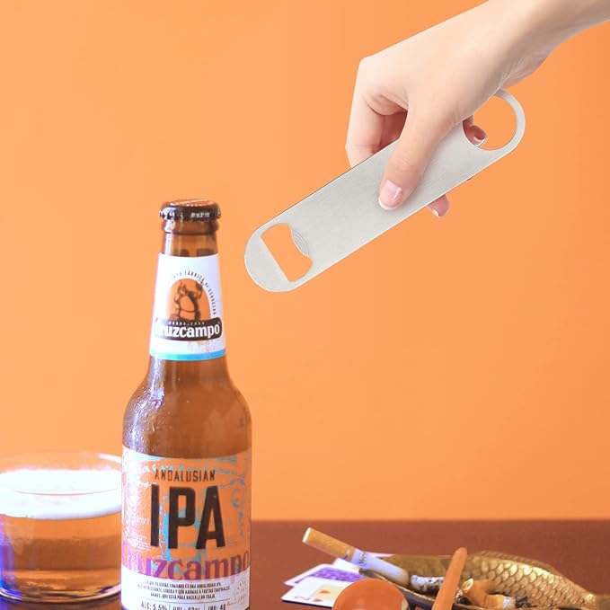 24 Pack Flat Beer Bottle Opener 7 inch Heavy Duty Stainless Steel Flat Bottle Opener Metal Beer Bottle Openers Silver Beer Openers for Bartender Kitchen Bar or Restaurant (Silver, 7 inch)