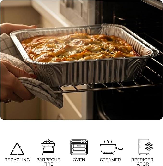 Aluminum Baking Pan Half-Size, 9x13 Inches, Heavy-Duty Disposable Aluminum Foil Pan, Deep Baking Pan Suitable for Cake Baking, Cooking, Roasting, Heating, and Steaming Meal Tray (20 PACK)