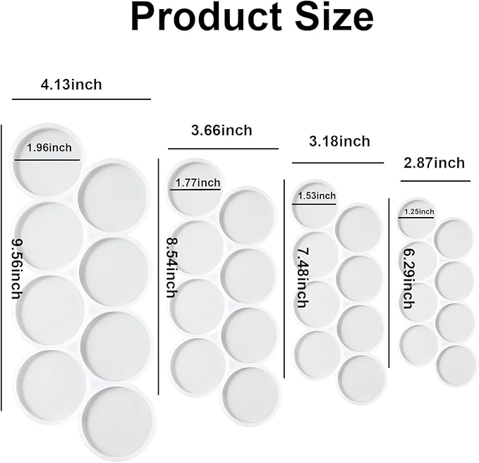 4Pcs 32-Cavity Resin Circle Molds Flat Round Keychain Silicone Mold Earrings Mold, Pendant Silicone Mold for Resin(2in, 1.75in, 1.5in, 1.25in)